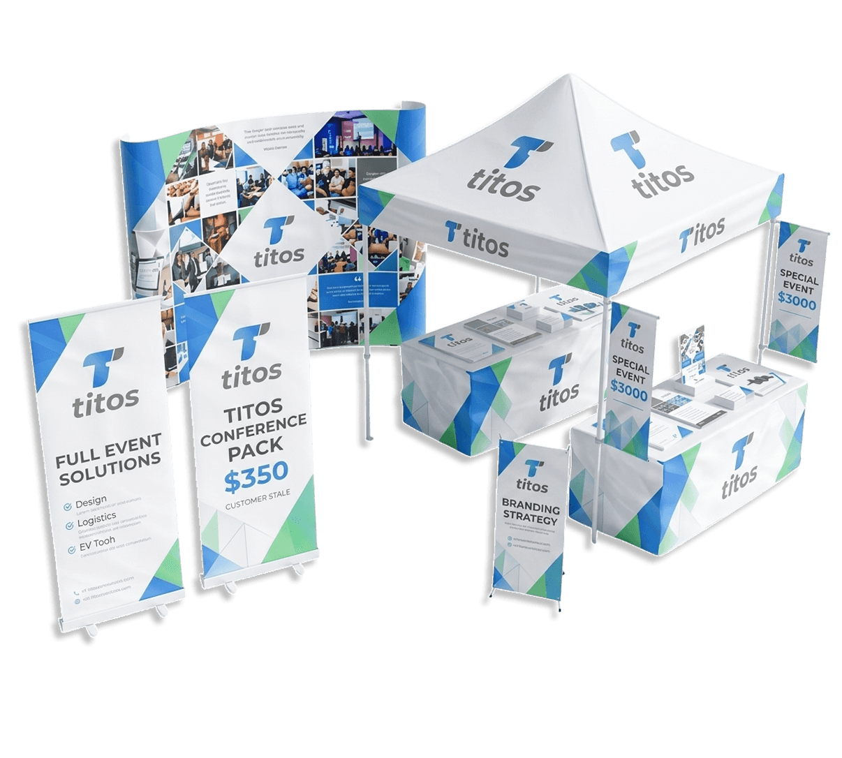 Custom printed branding products including banners and tents