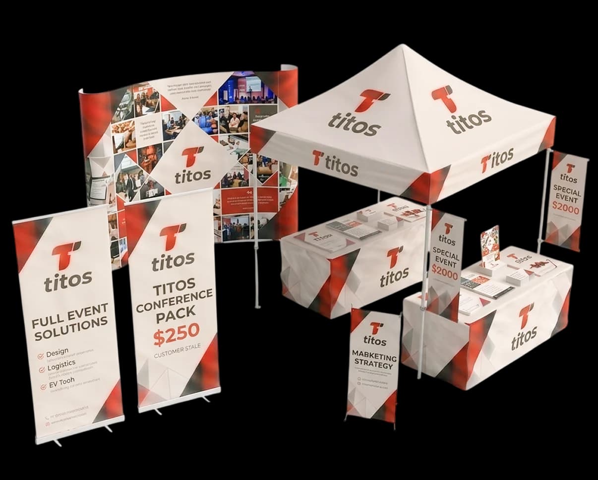 Custom printed branding products including banners and tents